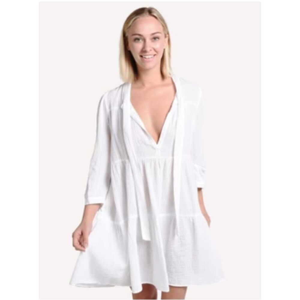 NWT HONORINE Giselle V-Neck White Mini Dress XS Resort Summer